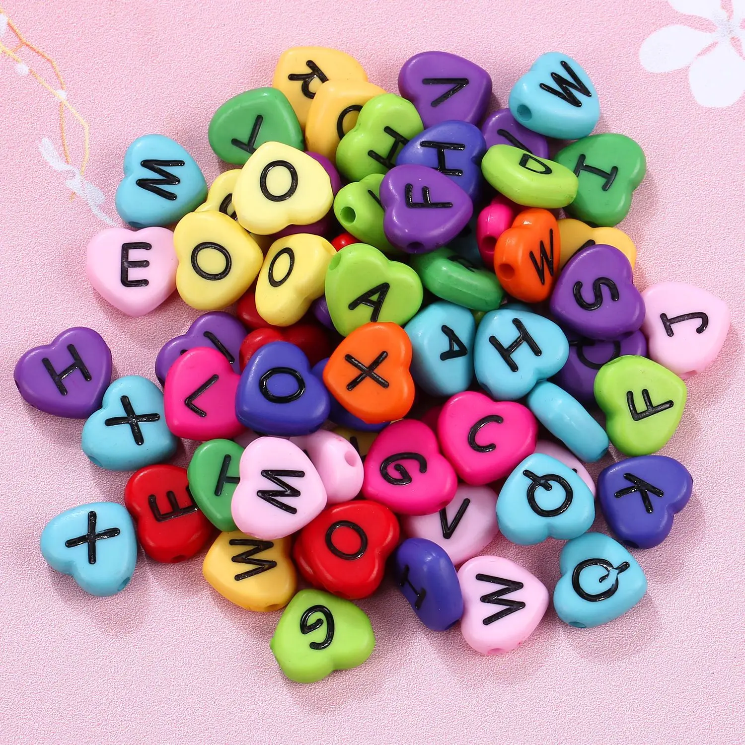 

Newest 200pcs 11mm Solid Colors Acrylic Heart Beads Ornament Accessories Plastic English Initial Character Bracelet Spacers DIY