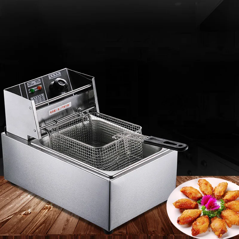 220V 2500W Automatic Commercial Electric Fryer French Fries Machine Fried Chicken Burger Snack Fried Meatballs Stainless Steel