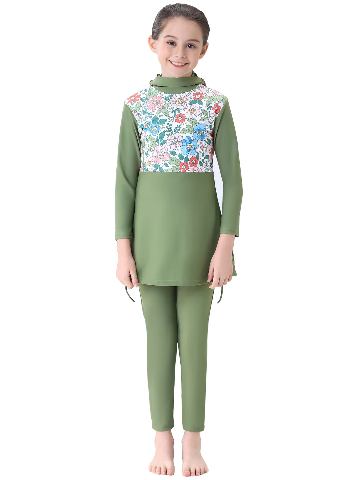 Muslim Swimwear Hijab Islamic Swimsuit for Girls Muslim Swimwear Children's Modest Long Sleeve Burkini 2 Piece Swimming Suit