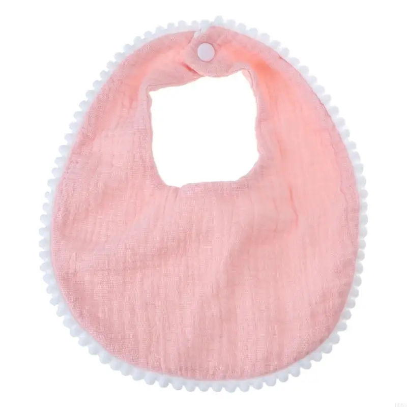 H055 Baby Bandana Drool Bibs with Ruffle Lace Trim Solid Color Infant Toddler Boys Girls Drooling Teething Saliva Towel Cotton