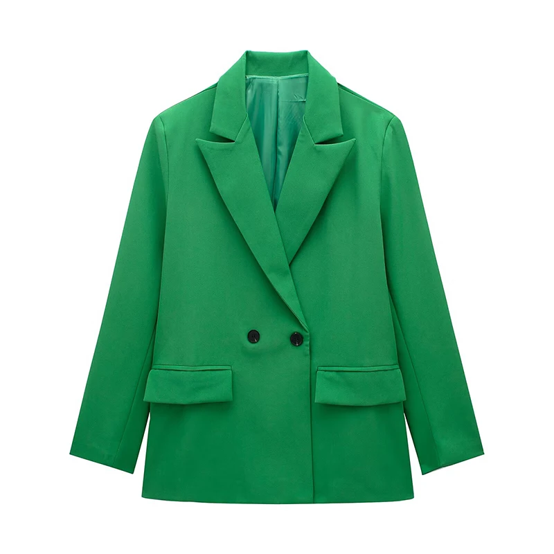 Willshela Women Fashion With Pockets Solid Double Breasted Blazer Vintage Long Sleeves Notched Neck Female Office Lady Outfits 6