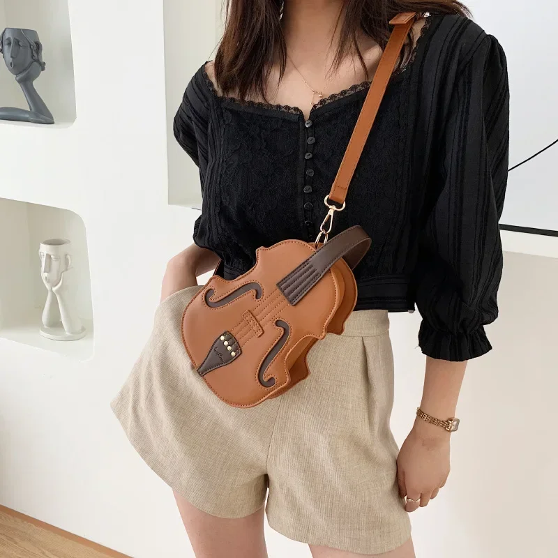 Creative Violin Fashion Shoulder Bag PU Leather Small Backpacks for Women Luxury Design Thread Ladies Female Crossbody Bag