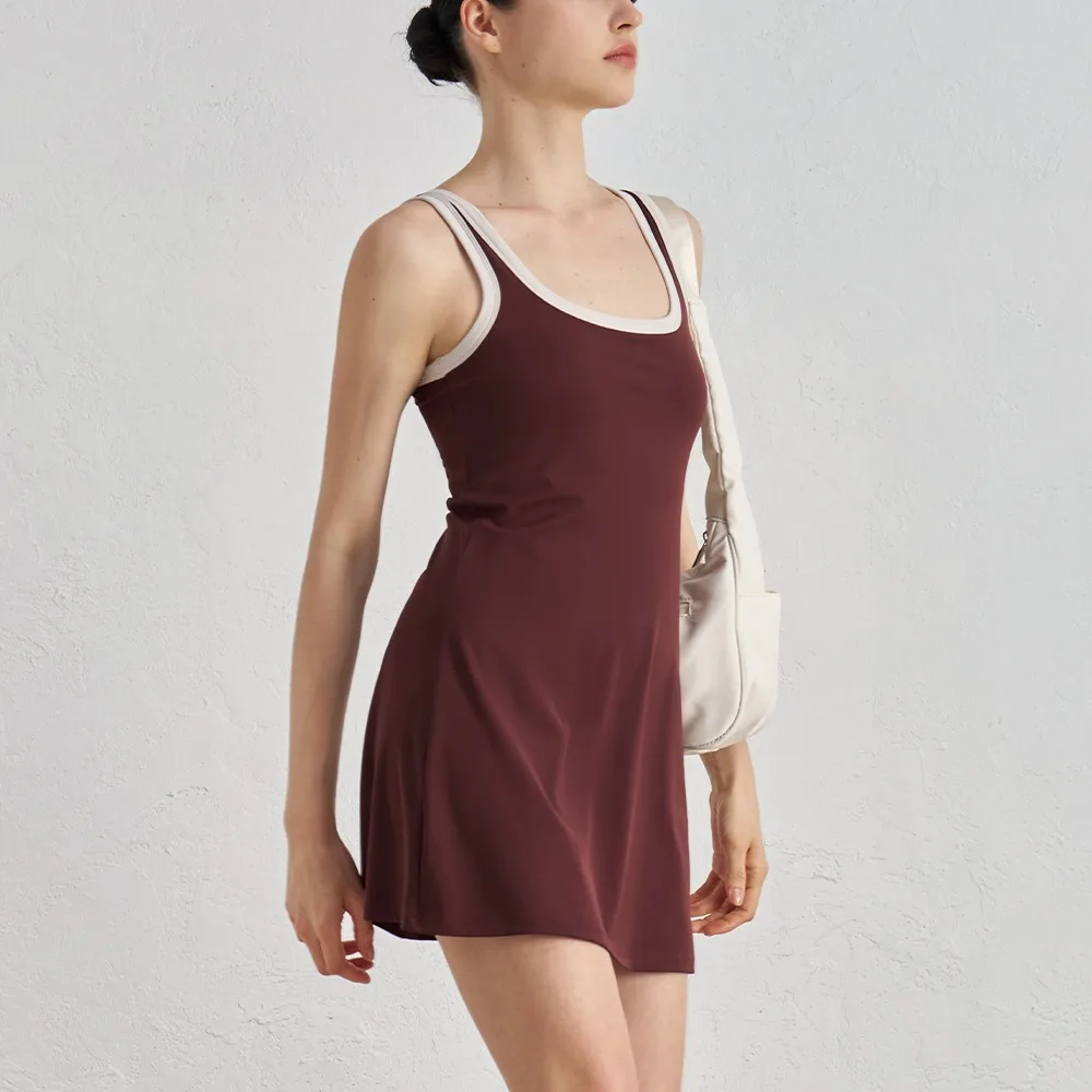 Tennis Dress For Women Built In Shorts&Chest Pads Alethtic Dresses Sleeveless Slim Fit Casual Dress Female Outfits Golf Skirts