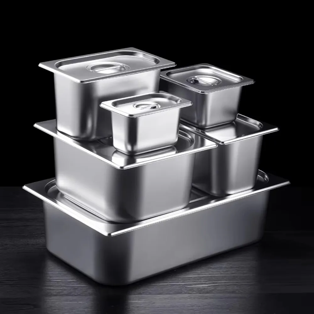 Durable 304 Stainless Steel 1/9 1/6 1/4 1/3 1/2 Food Pan with Lid Thickened GN Pan Easy To Clean Food Container Chafing et