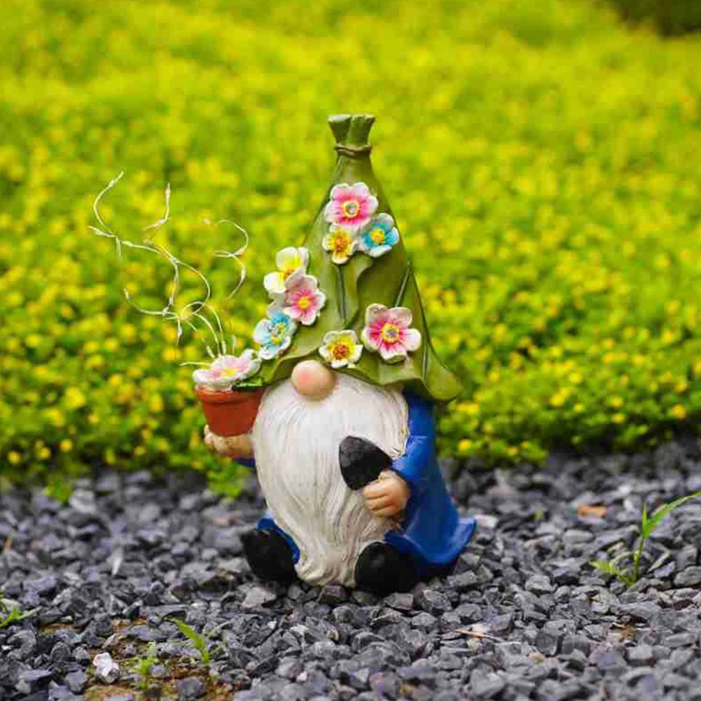 Garden Gnome Statues with Solar LED String Light Resin Crafts Garden Decor Resin Gnome Figurine Gifts for Housewarming Festival 3