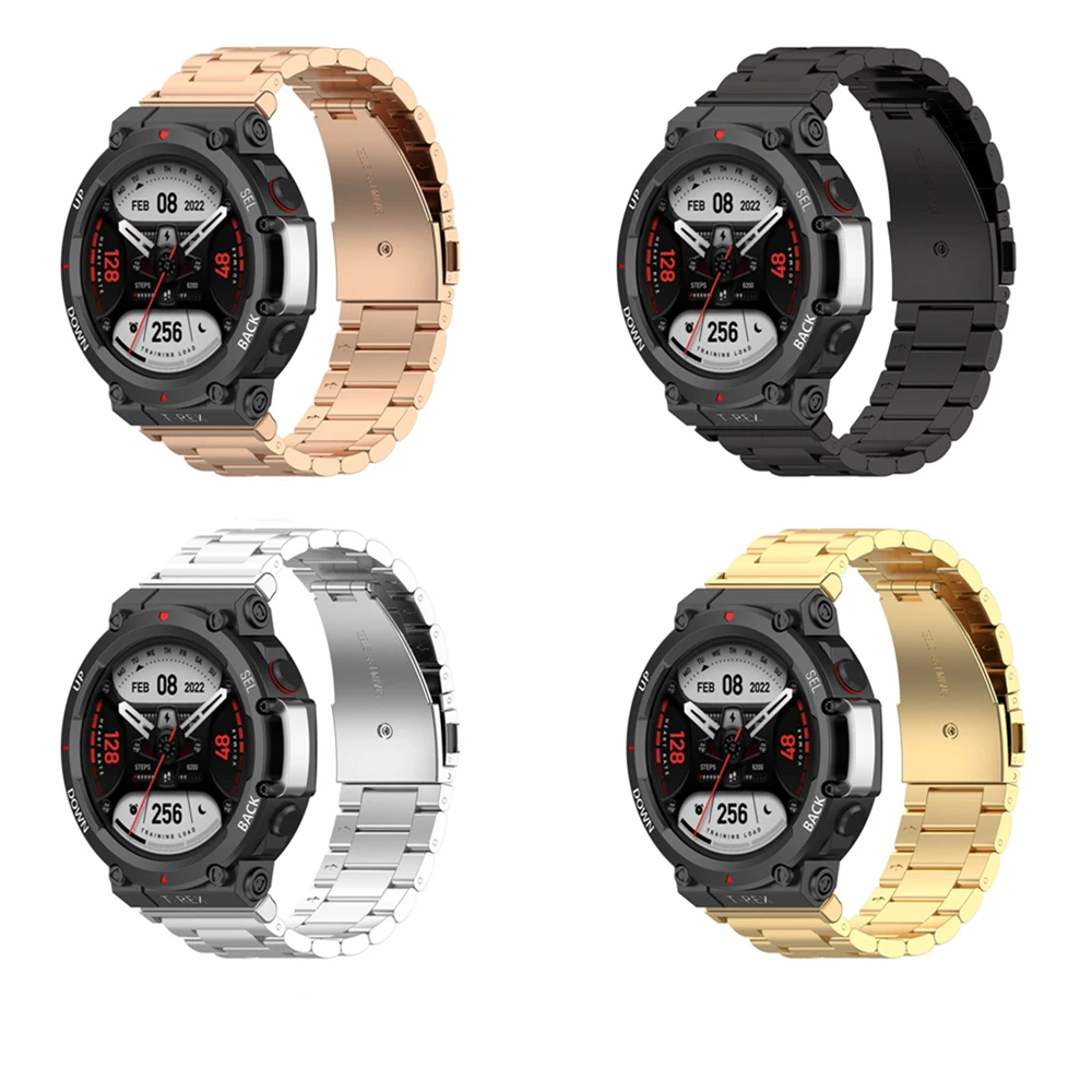 3-Head Stainless Steel Watchband For Huami Amazfit T-Rex 2 Strap Watch Band Replacement
