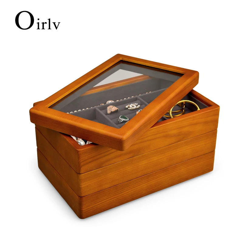 Oirlv Multifunction Layering Solid Wood Jewelry Organizer Box with Microfiber Jewelry Storage Case for Necklaces Ring Earrings multifunction jewelry making tools kit with pliers jump ring opener awl thread scissors storage case for jewelry crafting repair