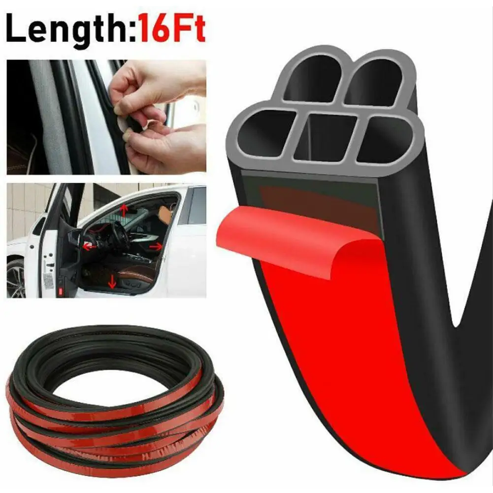 16FT Car Door Weatherstrip Rubber Seal Strip 2-Layer Waterproof Noise Insulation Weather Strip Sealing Protector For Hood T T1H2