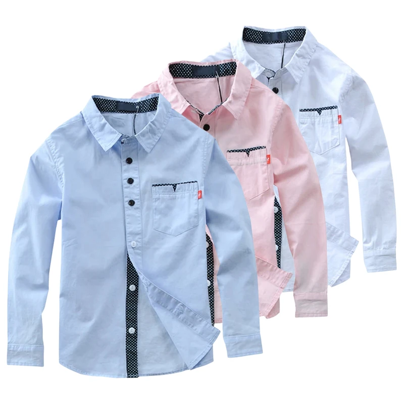 Boys Shirts Children Boys Cotton Solid Kids Clothing 5-16T kids shirts