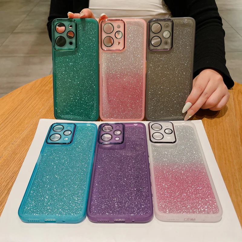 Per Redmi 13C Case Gradient Color Glitter Camera Ring Bumper Case Per Xiaomi Redmi Note12S 12 Pro Plus 12C Cover Morbida In Silicone