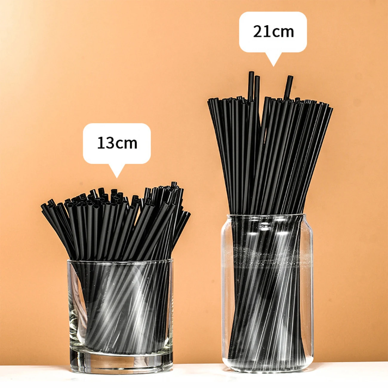 500pcs Disposable Cocktail Straws 21/13cm Black Long Short Plastic