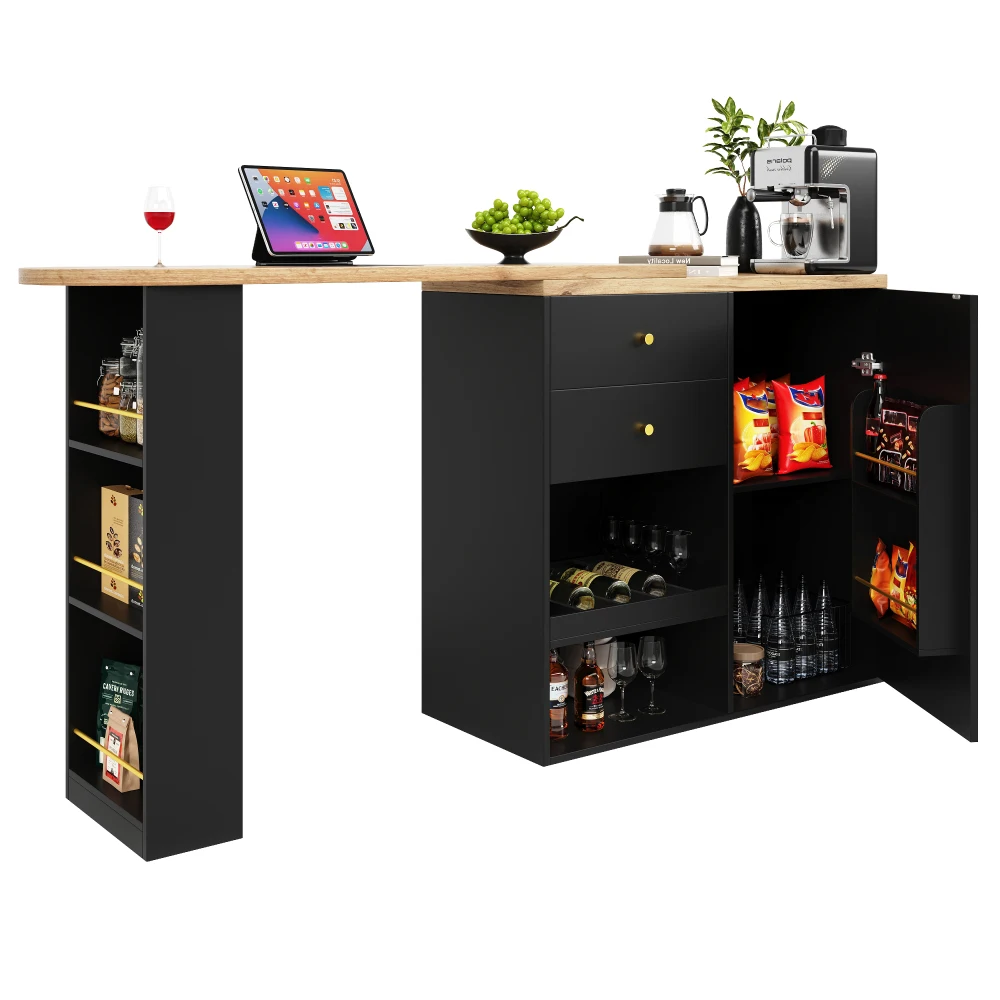 360 ° Drehbarer Stehtisch (Hauptrap 105 x 39 x 102 cm) mit 4 Schubladen und offenen Regalen, geeignet für Esszimmer/Arbeitszimmer/Wohnzimmer – Detail 34