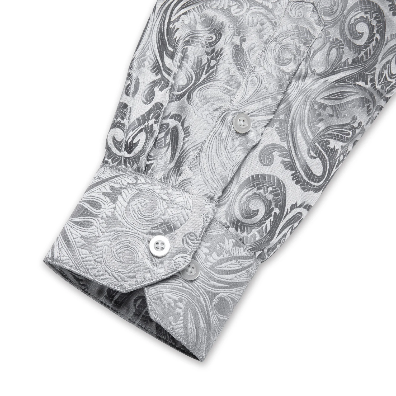 DiBanGu Luxury Silver Paisley Silk Long Sleeve Shirts For Men Designer Casual Tuxedo Dress Shirt Wedding Prom Party Men Clothing