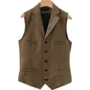 Tweed Herringbone Mens Suit Vest Slim Fit Notch Lapel With 4 Pockets Groomsmen Wedding Waistcoat For Wedding 4