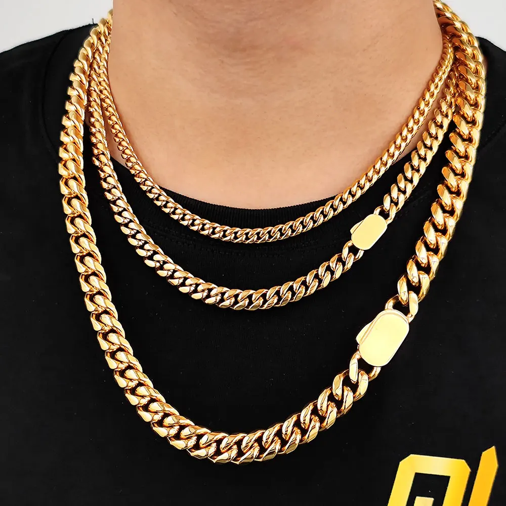 Eskeem Hip Hop 18K Gioielli In Acciaio Inossidabile Placcato Oro Miami Collana A Catena A Maglia Cubana Per Uomo