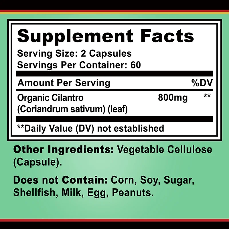 Cilantro Supplement Rich Source of Antioxidants Natural Cleansing Detox