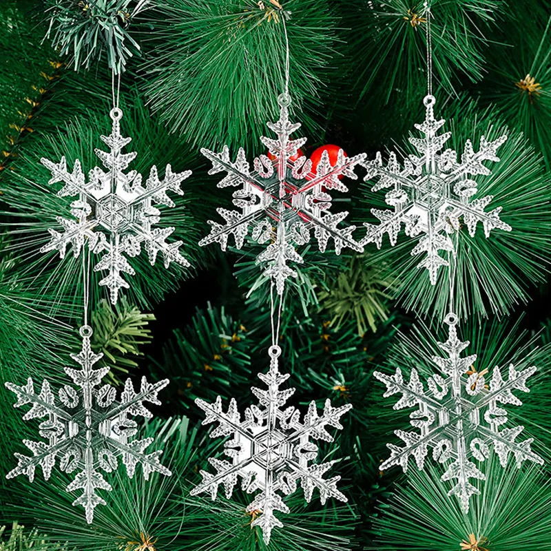 6Pcs/pack Christmas Tree Pendant Plastic Snowflake Decor Christmas Decorations for Handmade DIY Home Decoration