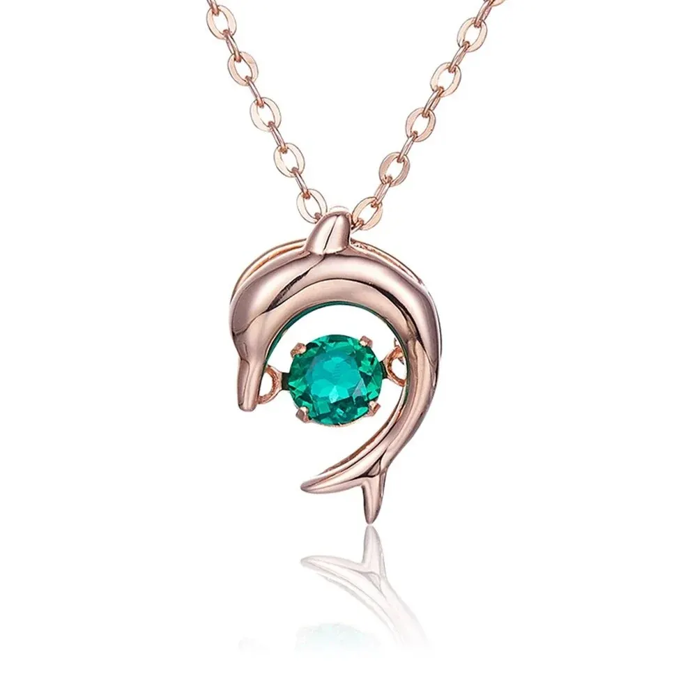 

Gem's Beauty Pendant Necklace S925 Solid Silver Color Choker Statement Necklace Women Gift Jewelry Lab Green Emerald Dolphin