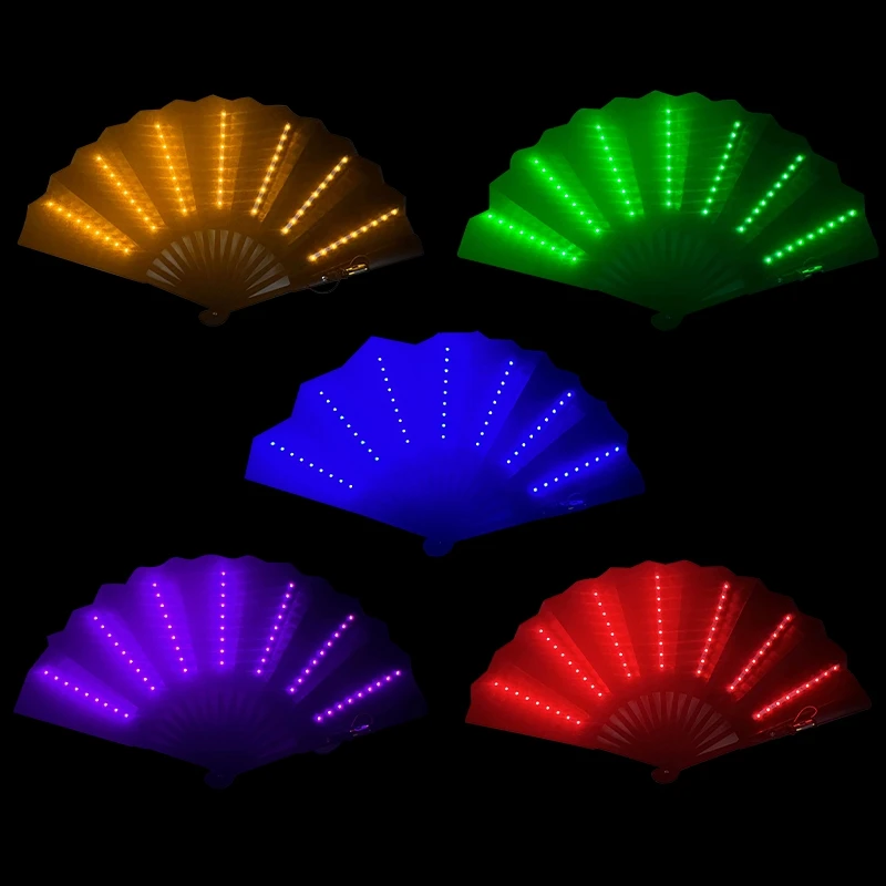 Luminous Foldable Hand Fan Bar Party LED Fan Folding Dancing Handfan Stage Performance Fans Prop Glow In The Dark Party Supplies folding fan hand fan glow led fan