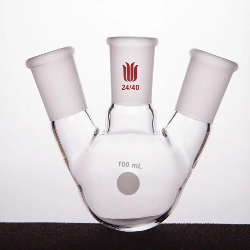 

SYNTHWARE Oblique three mouth ball bottle, 10mL 25mL 50mL 100mL, Heavy wall, High strength, Borosilicate glass flask, F43