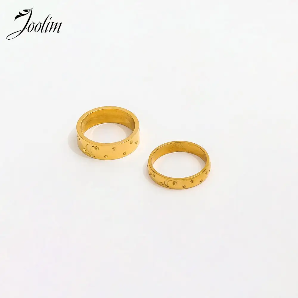 

Joolim Jewelry Wholesale High End PVD Dainty Engraved Bright Crescent Star Band Stainless Steel Finger Ring Trendy for Women