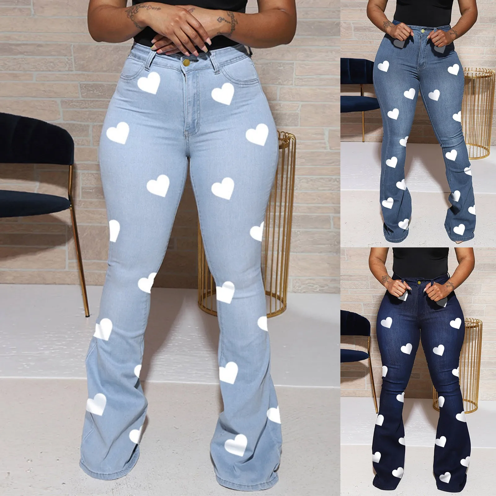 

Women's Flared Jeans High Waist Wide Leg Loose Jeans Women's Stretch Jeans Jogging Pocket Pants Bottoms