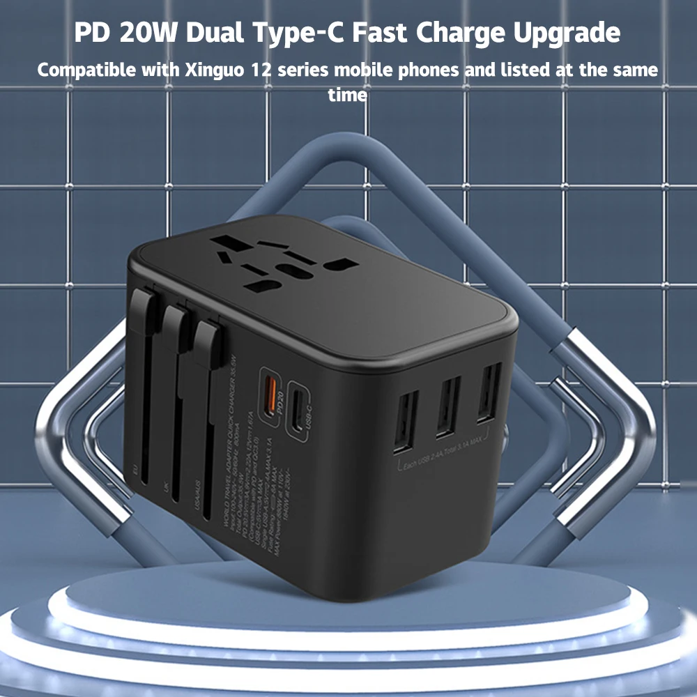 Universal Travel Adapter International Wall Charger AC Plug Adaptor with 5.6A Smart Power USB Type-C for US EU UK AU