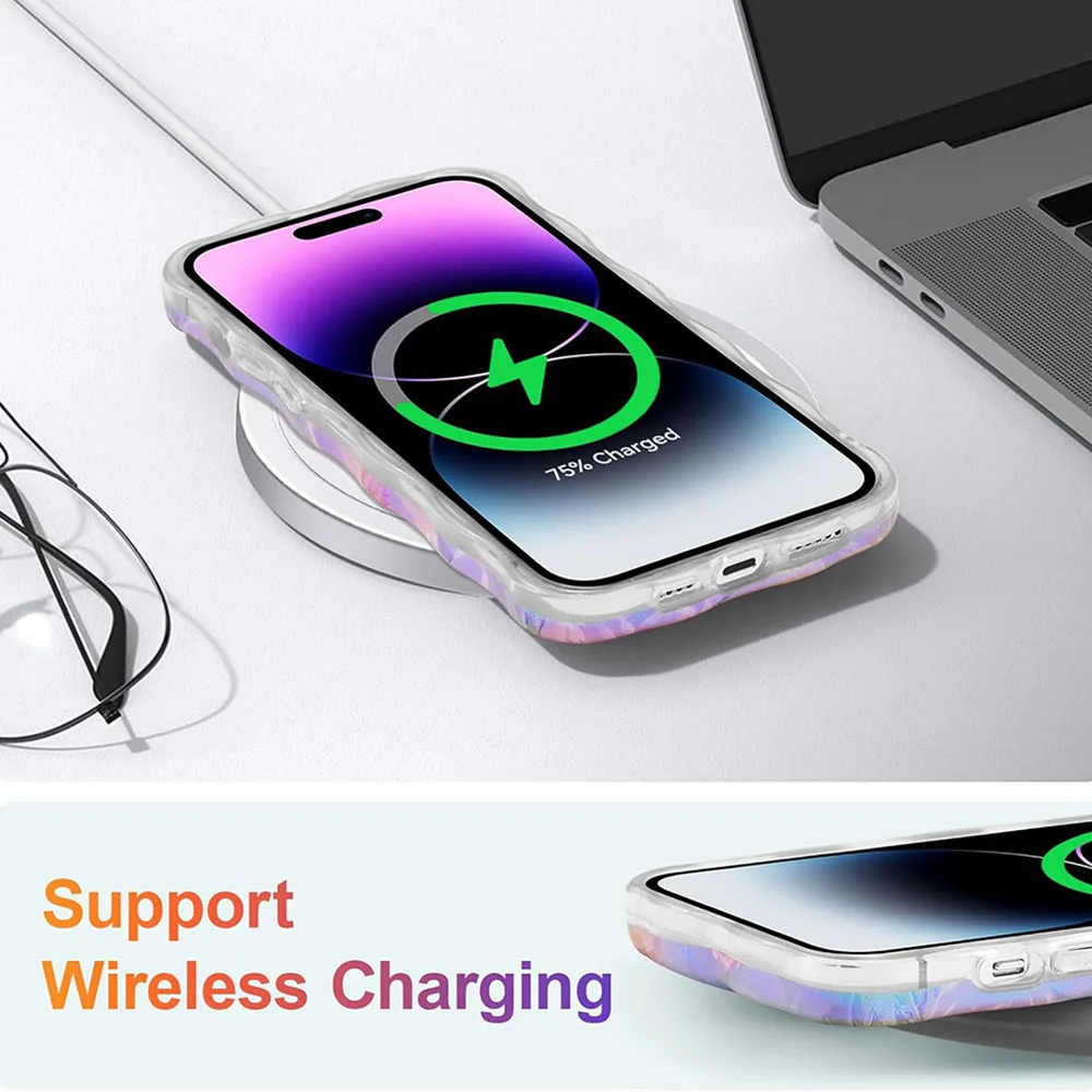 Stylish Phone Case For iPhone 11 12 13 14 15 16 Pro Max Retro Oil Painting Flower Glossy Cute Floral Wave Border Exquisite Cover