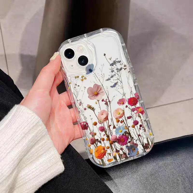 Clear Floral Leaf Wave Design Phone Case