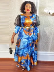 Printed Chiffon Dresses For Women African Dashiki Puff Sleeve Maxi Robe 2024 Spring Clothing Wedding Party Prom Birthday Dress