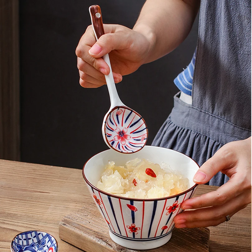 High-end Gift Set Household Ceramic Spoon Daily Tableware Set High-value Long-handled Spoon Eco-friendly Underglaze Paint