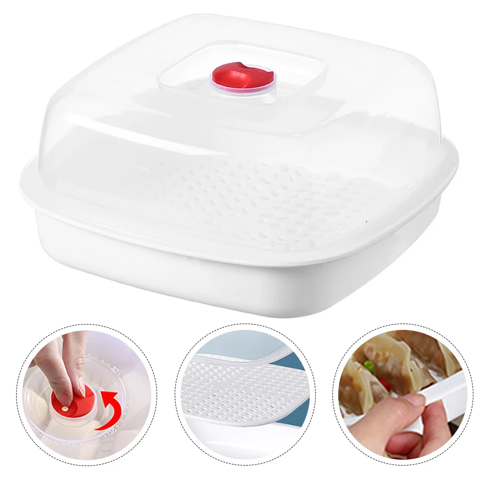 Microwave Steamer Single Layer Square High Temp Food Steamer Heat Insulation Ventilation Holes Cover Design Steamed