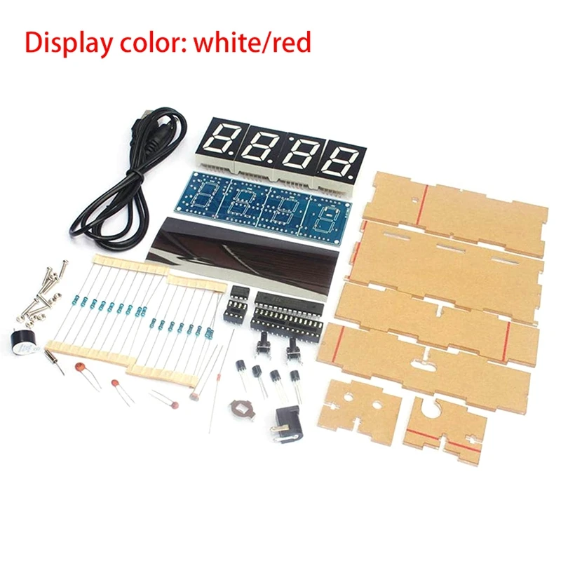 

Electronic DIY Kit Clock, 4-Digit DIY Digital LED Clock Kit Auto Display Time/Temperature Electronic DIY Kit Clock