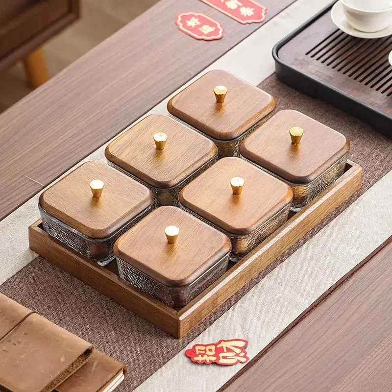 Walnut Fruit Tray Snack Tray Household Divided Dry Fruit Inventory Candy Glass Bowl Water Plate kitchen tray