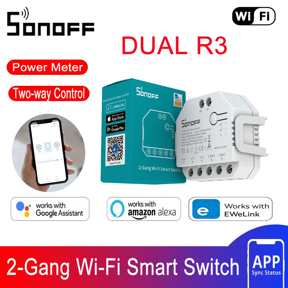 

SONOFF DUAL R3 2 Gang Dual Relay Module DIY MiNi Smart Switch Power Metering Two-Way Control Via eWeLink Alexa Google Home