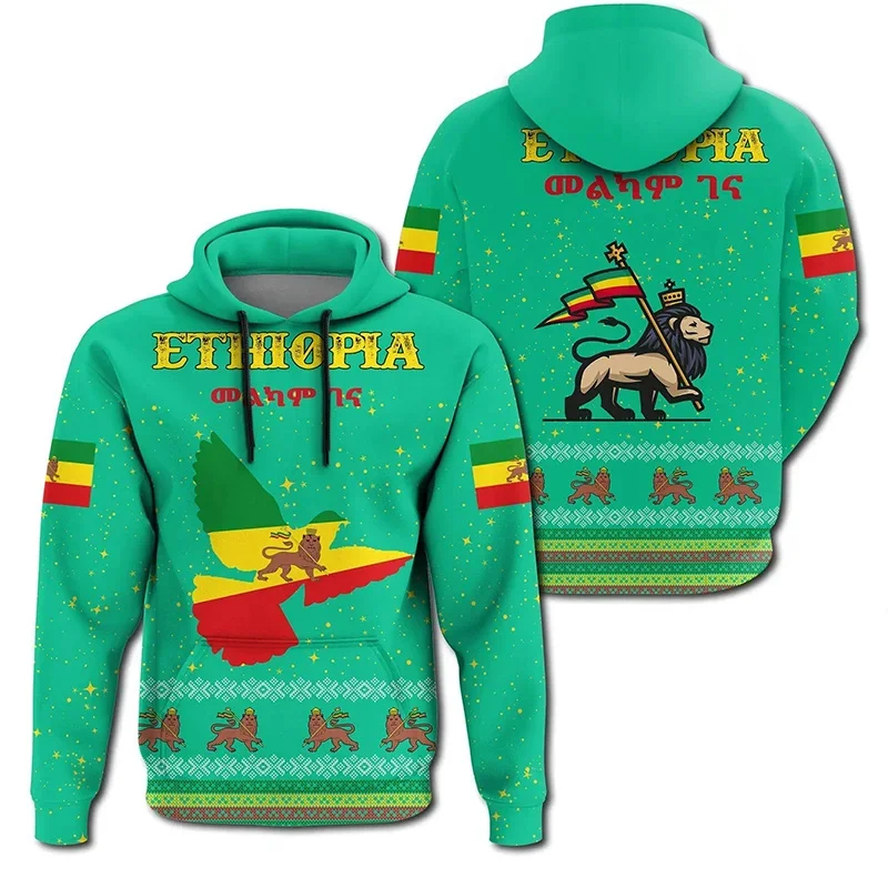

Fashion 3D Print Ethiopia Flag Lion Emblem Hoodie For Men Clothing Casual Street Pullovers Long Sleeve Hooded Sweatshirts Tops