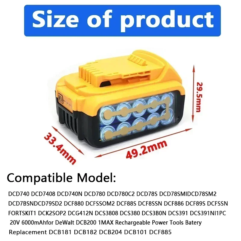 20V DCB200 12000mAh Replacement Li-ion Battery for DeWalt DCG405 DCB205 DCB201 Power Tool Battery 20 Volt MAX With Charger rechargeable battery