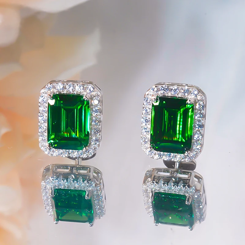 

2023 Vintage Emerald Studs Earrings Zircon S925 Sterling Silver Platinum Plated Earrings for Women Luxury Fine Jewelry Party New