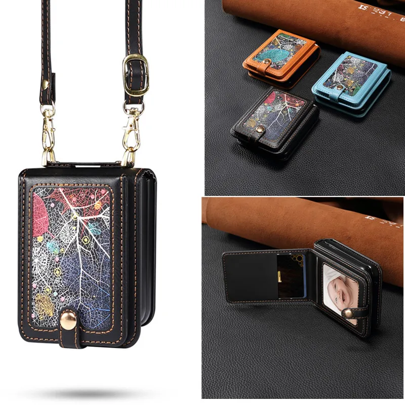 Fashion Star Sky Card Slot Crossbody Chain Custodia In Pelle Per Samsung Galaxy Z Flip 5 Custodia Per Galaxy Z Flip4 Cover Z Flip3 Capa