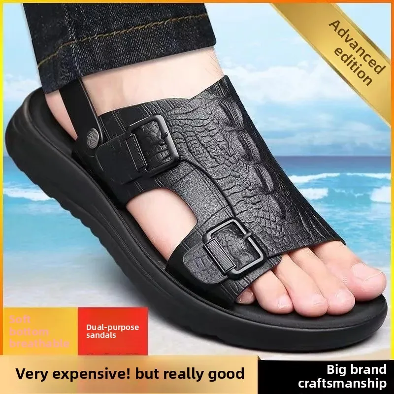 Men's Summer New Soft Bottom Waterproof Anti-slip Driving Beach Shoes Two-use Casual Sandals Outerwear Slip-On Slippers