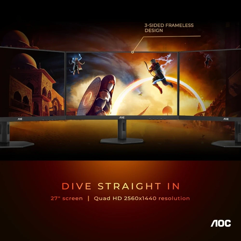 27" Gaming Monitor, 2K QHD 2560x1440, 180Hz 1ms, Adaptive-Sync, Height Adjustable, 2X HDMI 2.0, 1x Display Port
