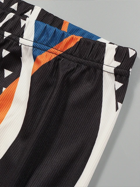 Ensemble pantalon à motif irrégulier pour femme, col incliné, haut à manches longues, taille élastique, grande taille, automne, hiver, nouveau, 2023 5