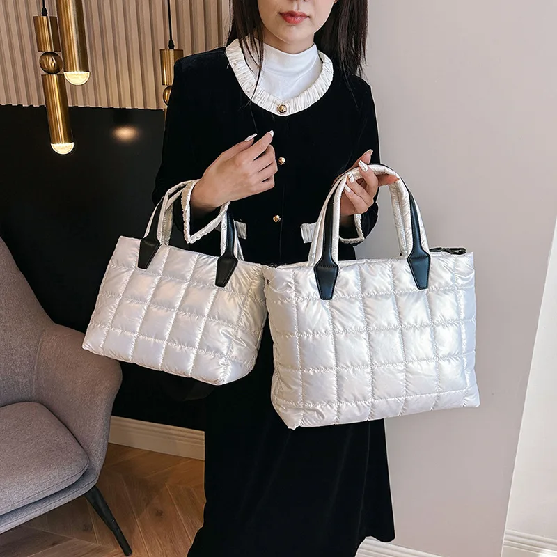 New Winter Large Capacity Female Designer Quilted Pleated Handbag Tote Women's Bag Shopper Soft Shoulder Bag For Women Big Purse