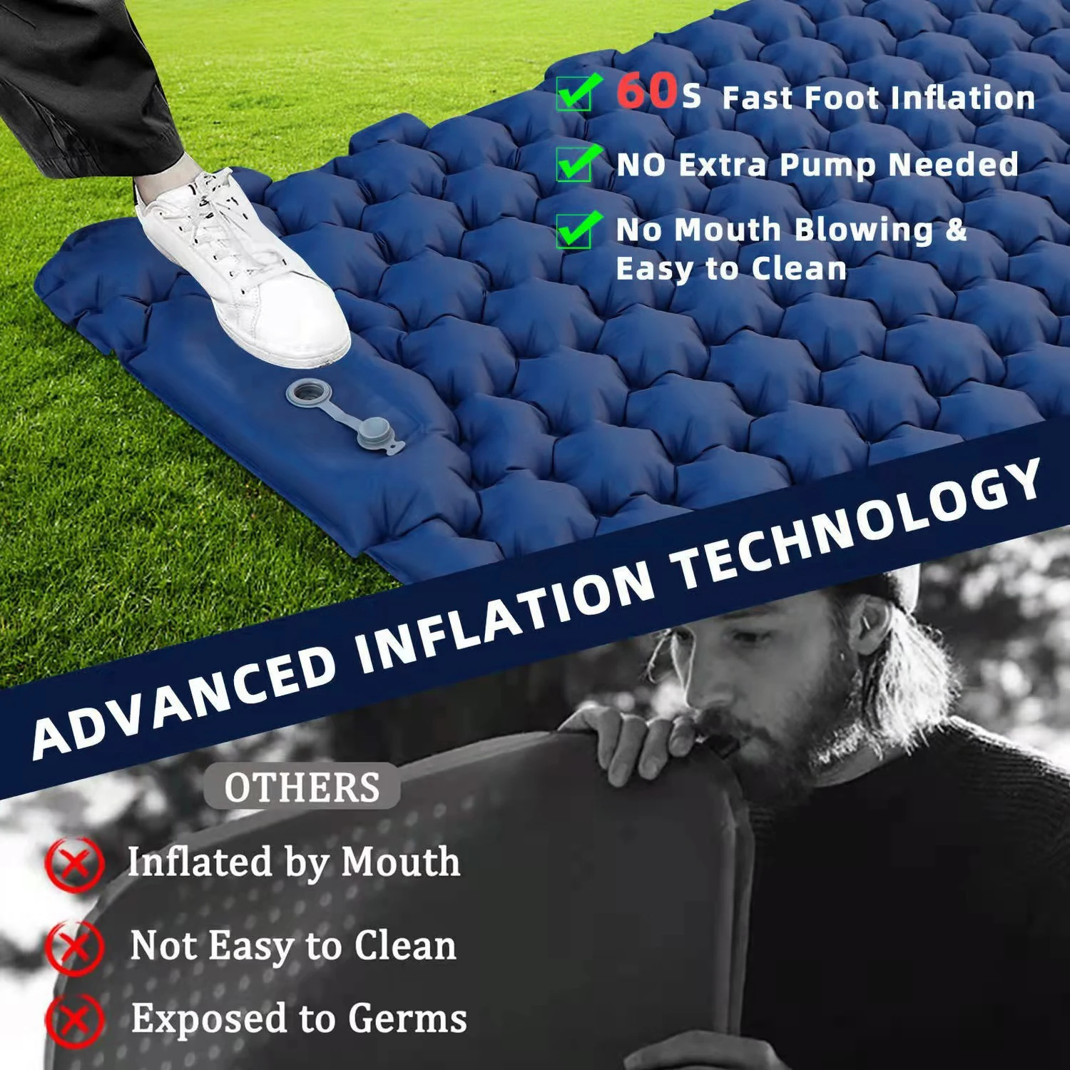 Outdoor Camping Double Inflatable Mattress Outdoor Sleeping Pad Bed Ultralight Folding Travel Air Mat Cushion Moistureproof inflatable mattress,camping mat,moisture proof mat