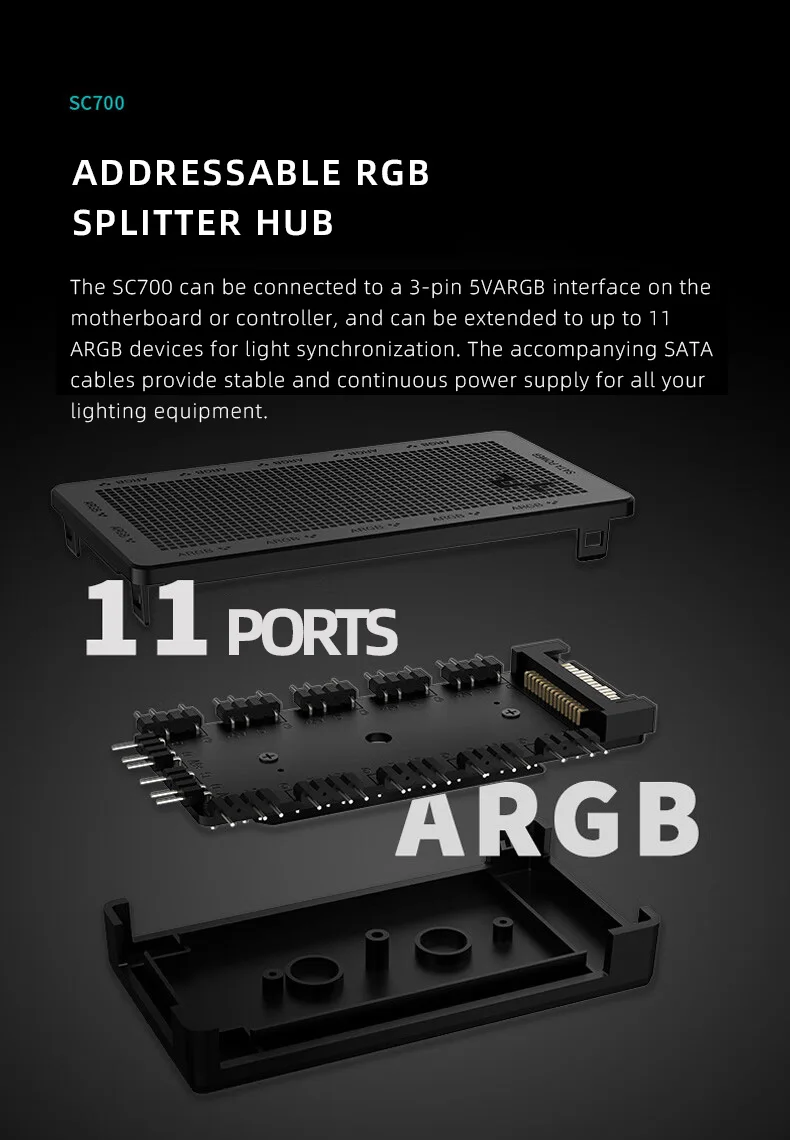 DeepCool Fan HUB PWM 5V 3pin ARGB Magnetic Attraction Fan HUB Splitter SATA Powe