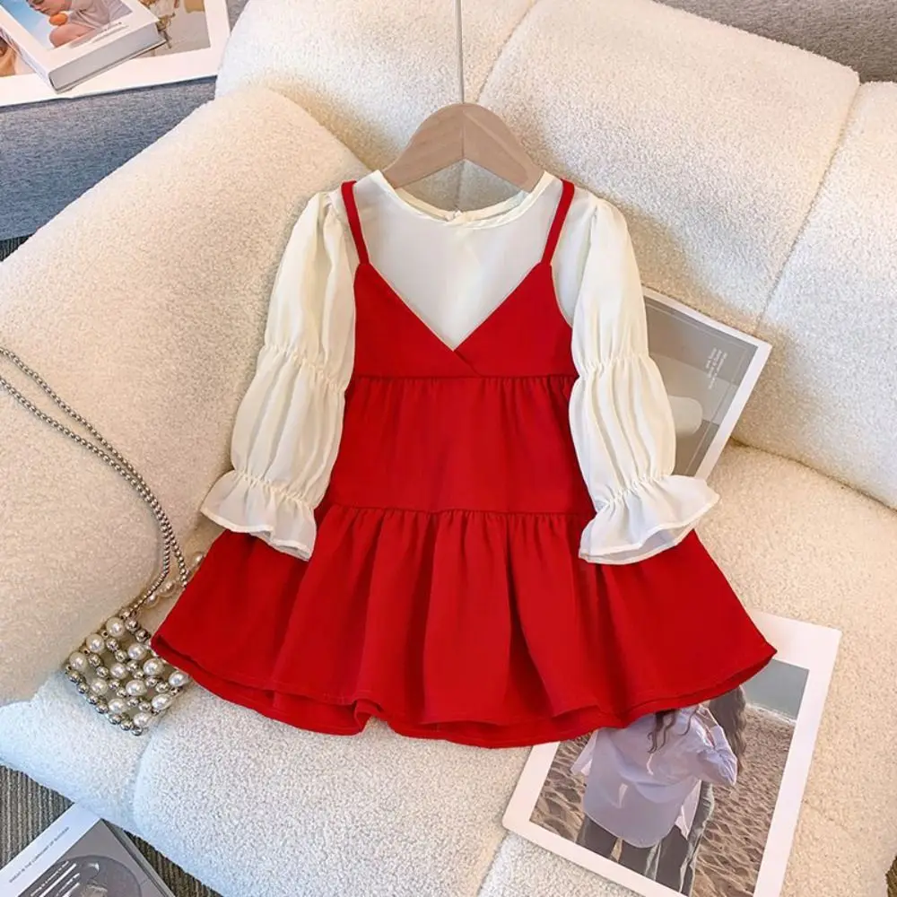 Elegant Pleated Lace Princes Dress Loose Bowknot Girls Long Dress A-line Sweet Children Long Sleeved Dress Holiday