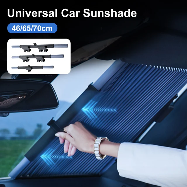 Universal Car Sunshade Retractable Front Rear Windshield Shade Cover 46/65/70cm Windshield Curtain Sun Protection Summer Cooling 2