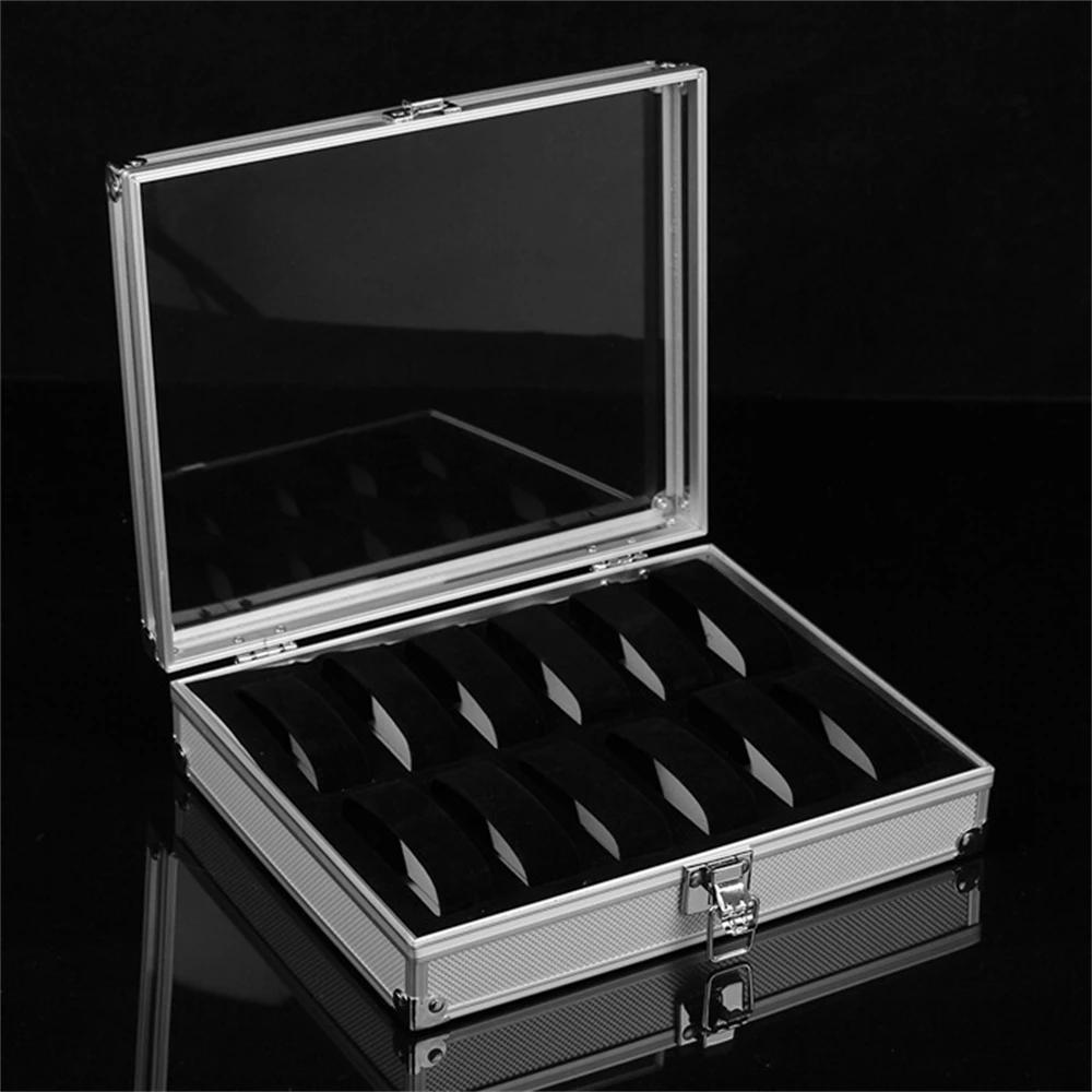 6/12/24 Grid Aluminium Watches Box Useful Jewelry Watches Display Storage Box Square Case Suede Inside Rectangle Watch Holder