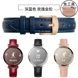 Elegant Genuine Leather Strap for Garmin Lily 2 Women's Smartwatch - 14mm Quick Release in Pink White (Dark blue - rose gold )