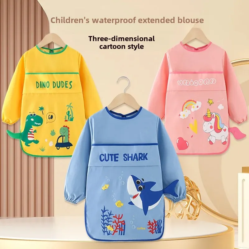 Waterproof Baby Bibs for Eating And Drawing Anti-Dirty Children Cover up Summer Nursery Baby Food Tray Toddler Feeding Apron